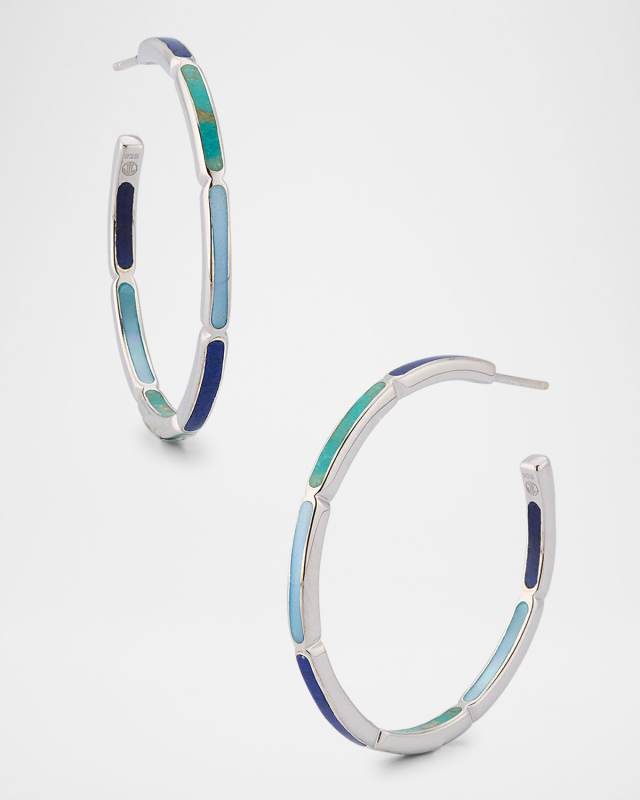 Lapis, Blue MOP and Turquoise Hoop Earrings in Sterling Silver